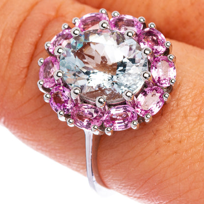Green Amethyst, Pink Tourmaline Ring Size 9 (10k White Gold)