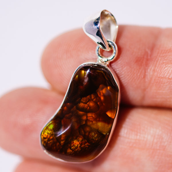 AAA Top Grade Mexican Fire Agate Pendant 1 1/4" (.925 Sterling Silver)