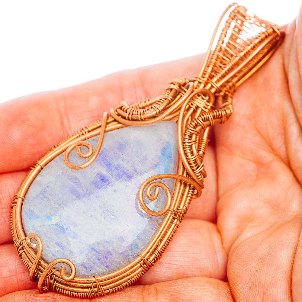 Rainbow Moonstone Wire Wrap Pendant 3" (Copper)