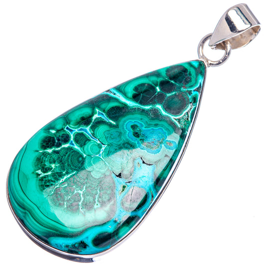 Teardrop malachite chrysocolla pendant in .925 sterling silver bezel