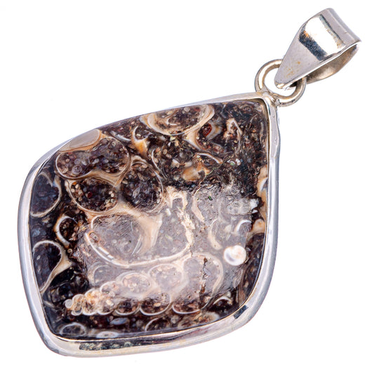 Teardrop turritella agate pendant in .925 sterling silver with loop bail, dark veined surface