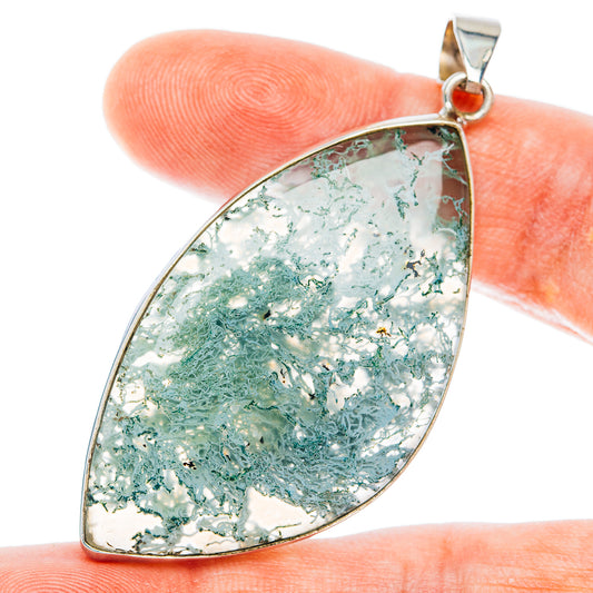 Premium Horse Canyon Green Moss Agate Pendant 2 3/8" (.925 Sterling Silver)
