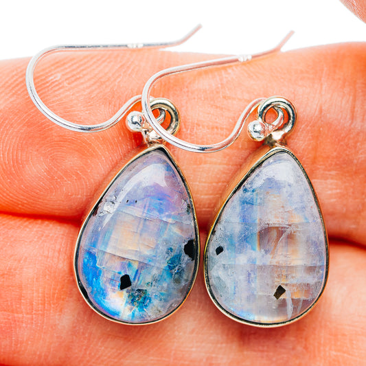 Rainbow Moonstone Earrings 1 1/4" (German Silver)