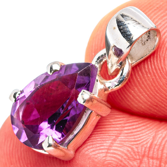 Faceted amethyst pendant in 925 sterling silver, pear-shaped with teardrop bail