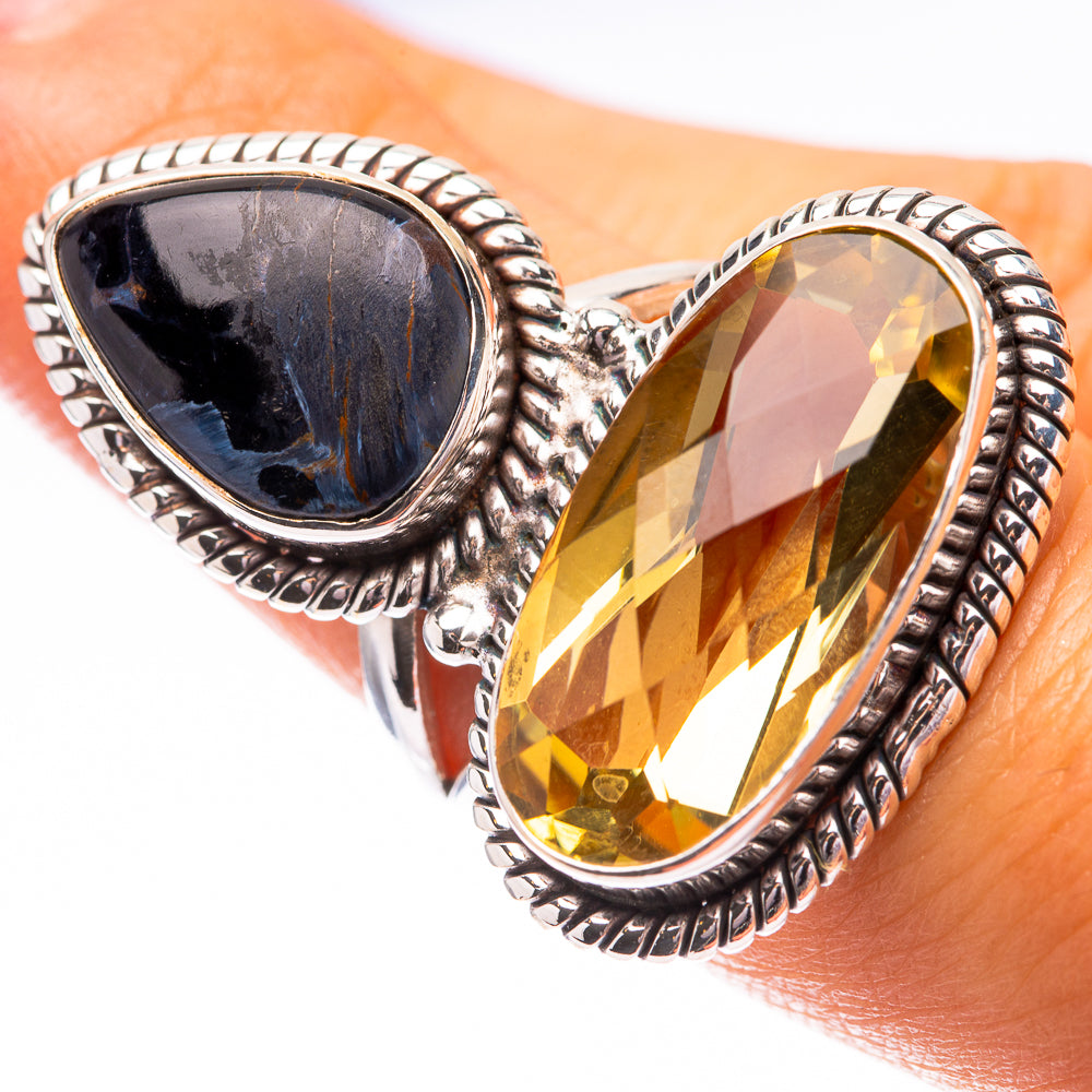 Large Pietersite, Lemon Quartz Ring Size 6.5 (925 Sterling Silver) R140629