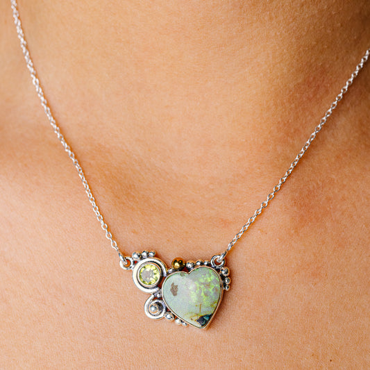 Sterling Opal, Peridot Necklace 16.625" (925 Sterling Silver) N90238