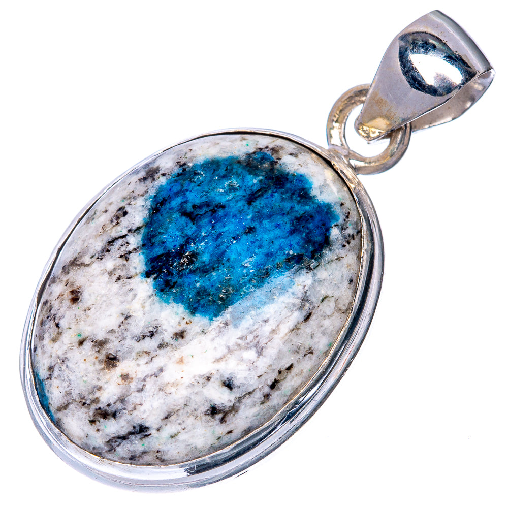 Sterling silver oval azurite pendant with blue crystal stone and loop bail