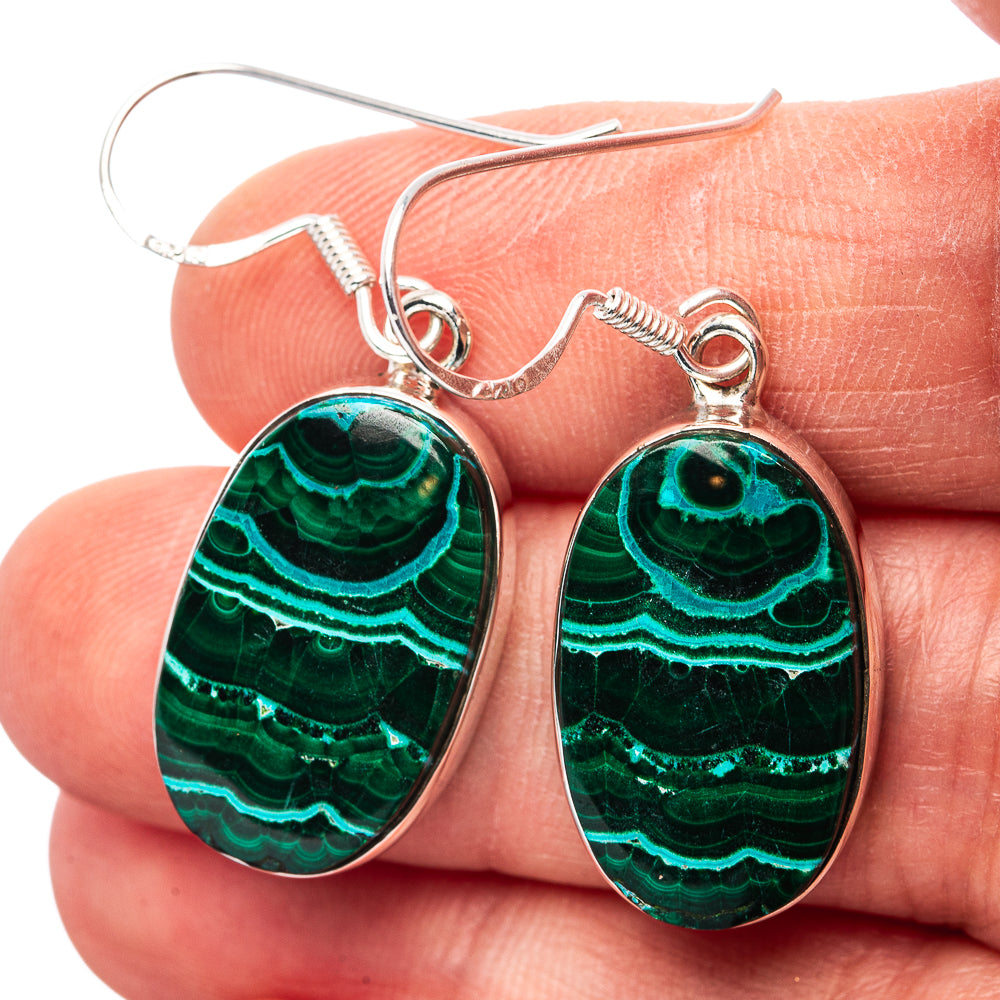 Premium Malachite In Chrysocolla Earrings 1 5/8" (.925 Sterling Silver)
