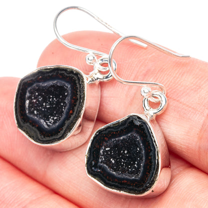 Premium Black Geode 925 Sterling Silver Earrings 1 1/4" (925 Sterling Silver) E1233