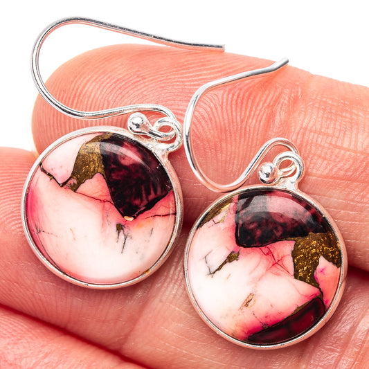 Sterling silver drop earrings with oval red, pink, and white stone cabochons