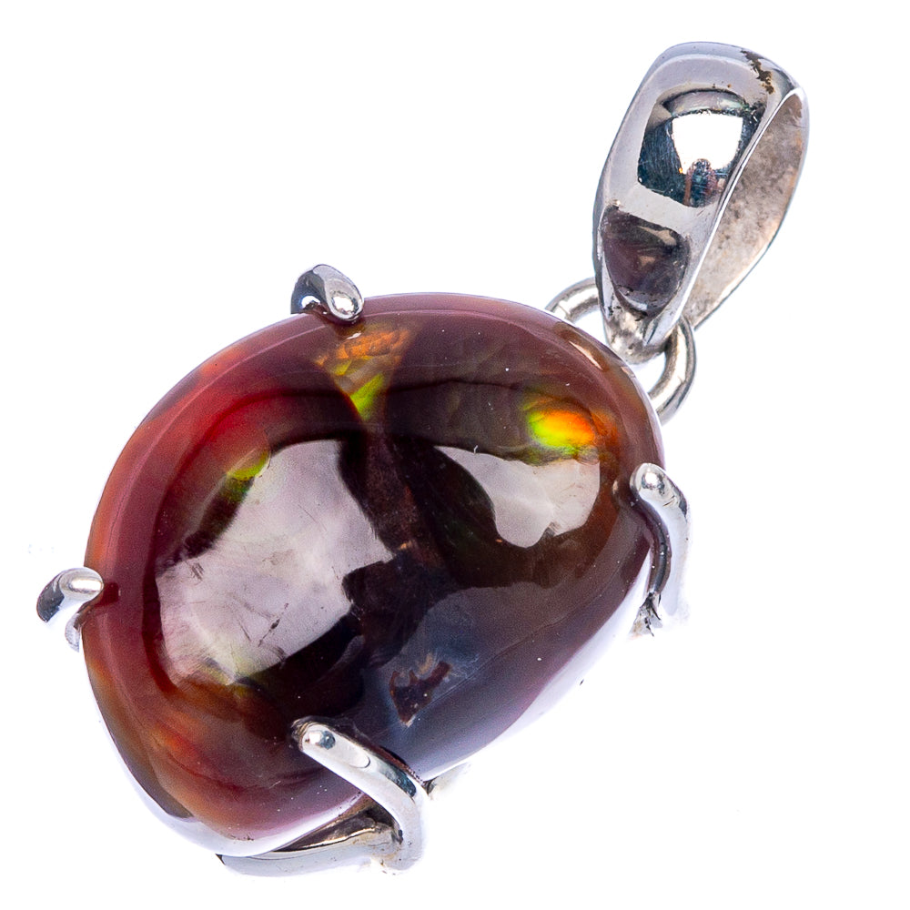 Oval dark red-brown fire agate pendant in sterling silver with prongs and bail