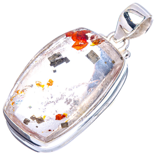 Oval quartz pendant with scattered metallic marcasite flecks, .925 sterling silver bail and bezel
