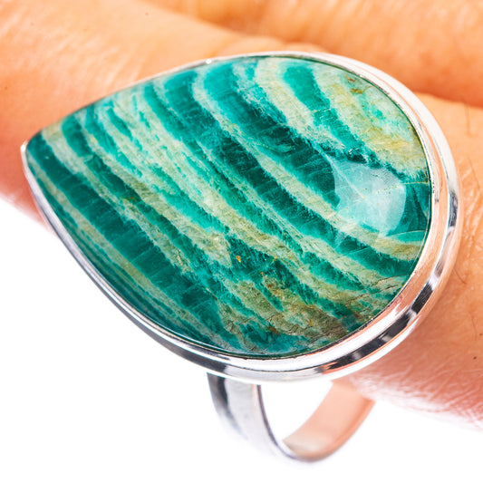 Large Amazonite 925 Sterling Silver Ring Size 13.25