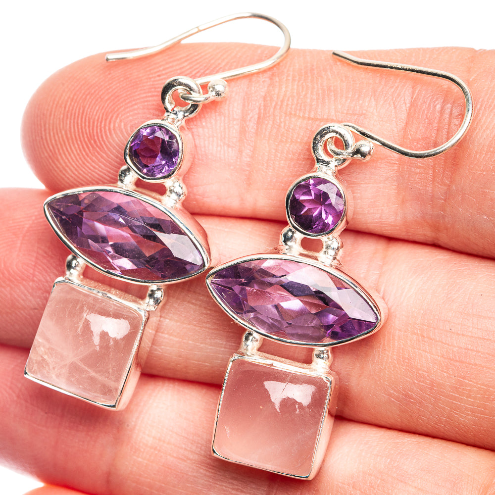 Rose Quartz, Amethyst Earrings 1 5/8" (925 Sterling Silver) E432650
