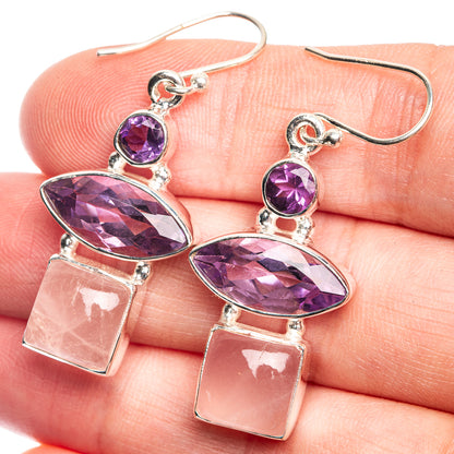 Rose Quartz, Amethyst Earrings 1 5/8" (925 Sterling Silver) E432650