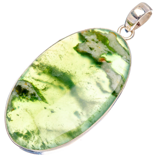 Oval green chrome chalcedony pendant in .925 sterling silver bezel, top loop.