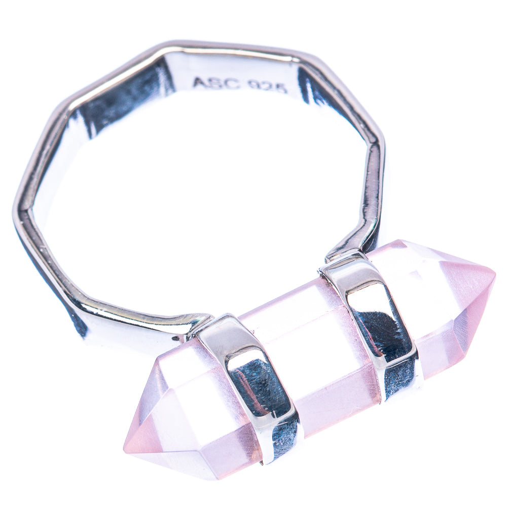 Rose quartz sterling silver ring, open band with pink faceted stone centerpiece