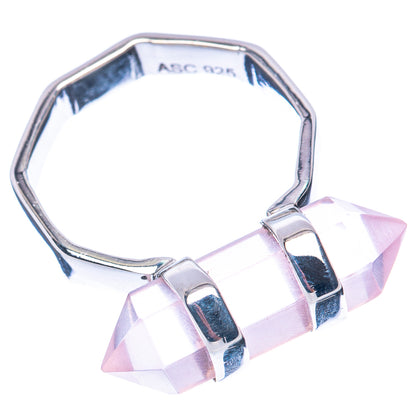 Rose quartz sterling silver ring, open band with pink faceted stone centerpiece