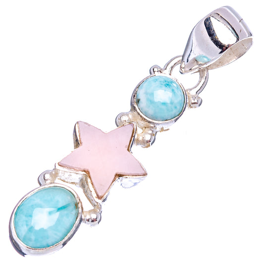 Sterling silver pendant with pink star, two large blue oval stones, and metal bail