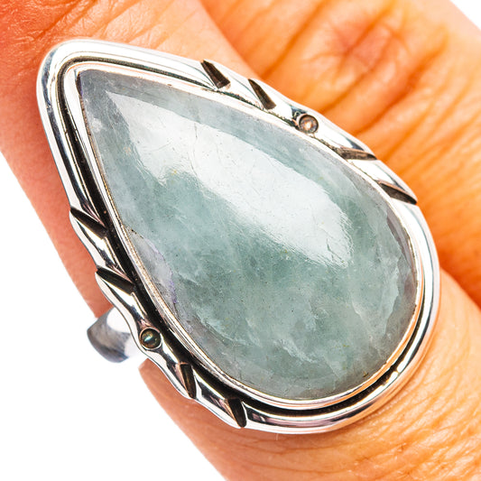 Aquamarine teardrop ring in .925 sterling silver with ornate bezel, size 7