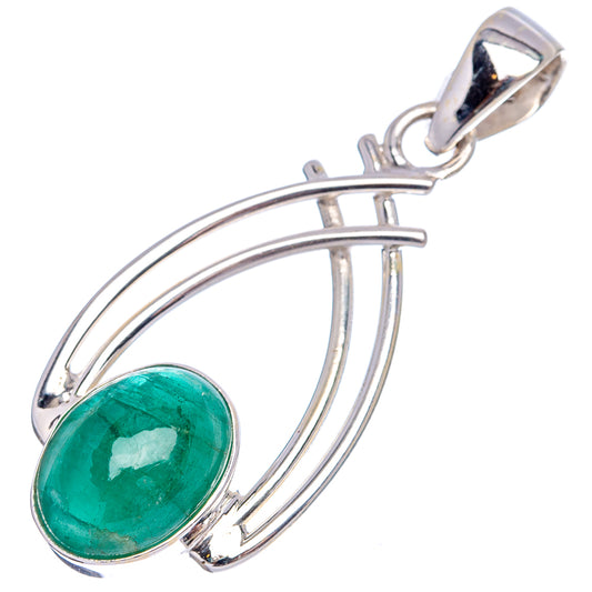 Oval green emerald pendant .925 sterling silver with layered curved hoops