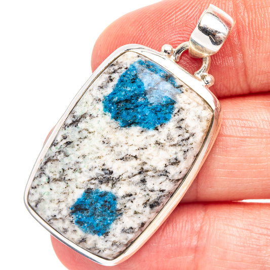 Sterling silver pendant with rectangular blue azurite stone and loop bail, bezel-set