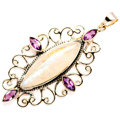 Signature Rainbow Moonstone, Amethyst 925 Sterling Silver Pendant 2 5/8" (925 Sterling Silver) PD37789