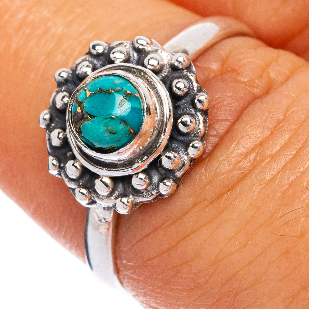 Blue Copper Composite Turquoise Dainty Ring Size 7 (925 Sterling Silver) R145488
