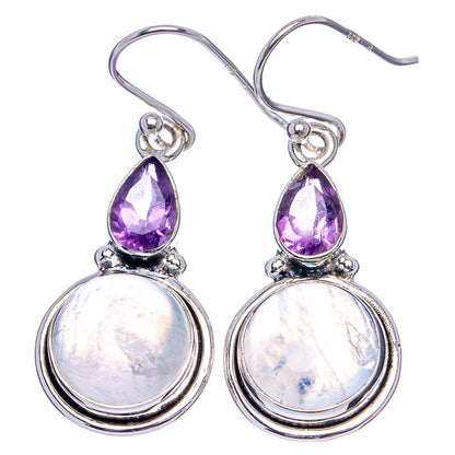 Rainbow Moonstone, Amethyst Earrings 1 1/2" (.925 Sterling Silver)