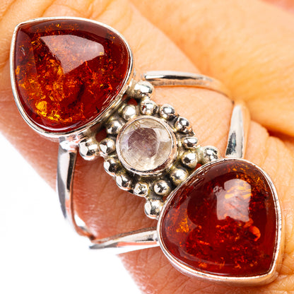 Large Baltic Amber, Rainbow Moonstone Ring Size 9.75 (925 Sterling Silver) R142723