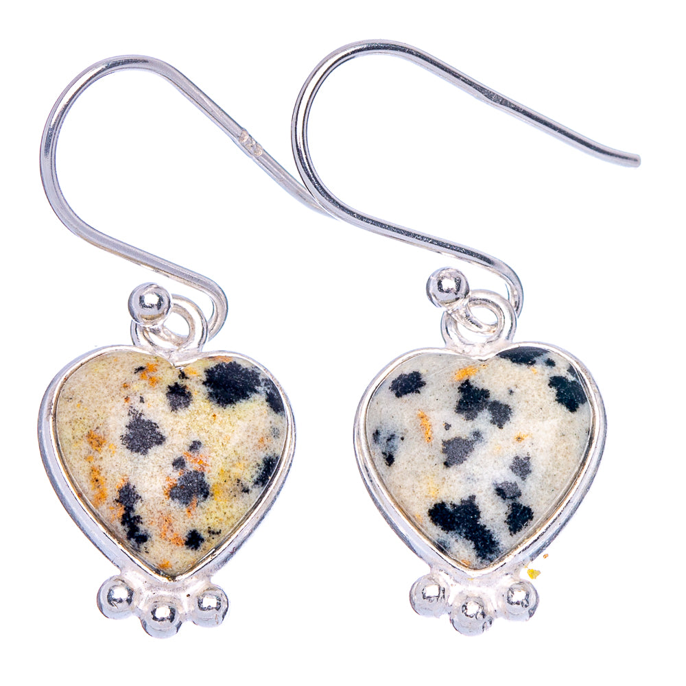 Dalmatian Jasper Heart Earrings 1 1/8" (925 Sterling Silver) E1884