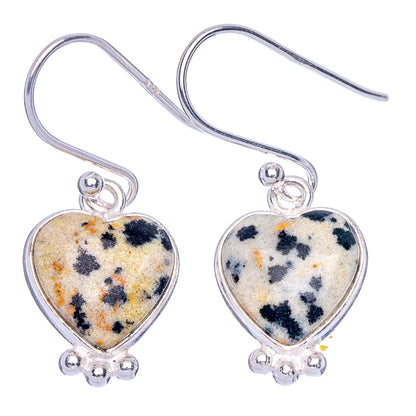 Dalmatian Jasper Heart Earrings 1 1/8" (925 Sterling Silver) E1884