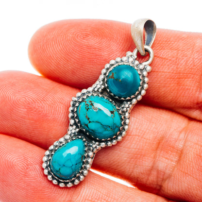 Southwestern Style Tibetan Turquoise Pendant 1 5/8" (.925 Sterling Silver)
