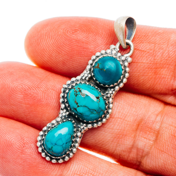 Southwestern Style Tibetan Turquoise Pendant 1 5/8" (.925 Sterling Silver)