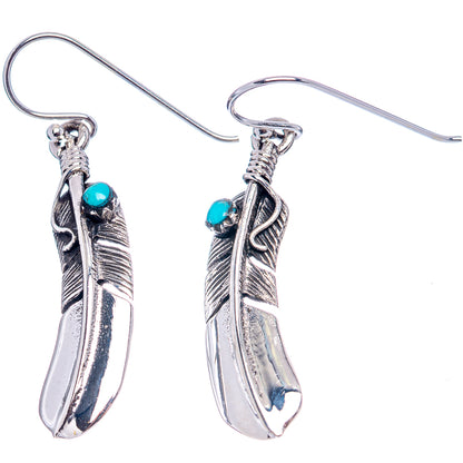 Native Style Mohave Turquoise Feather Earrings 1 5/8" (.925 Sterling Silver)