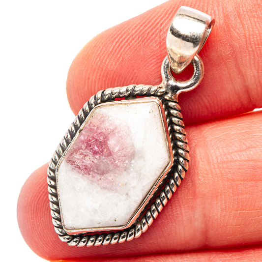 Sterling silver pendant with pink tourmaline in octagonal quartz and loop bail