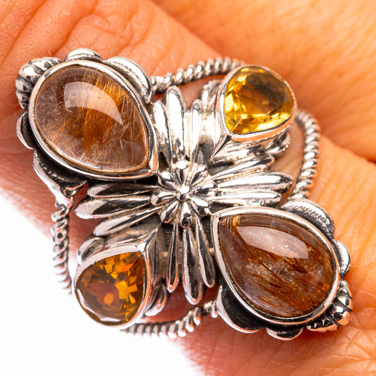 Large Rutilated Quartz, Citrine Ring Size 9.75 (925 Sterling Silver) R140866