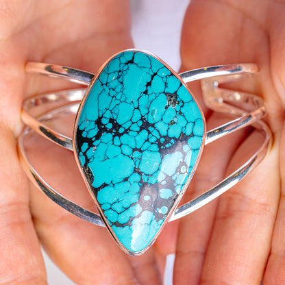 Tibetan Turquoise Cuff Bracelet Adjustable (.925 Sterling Silver)