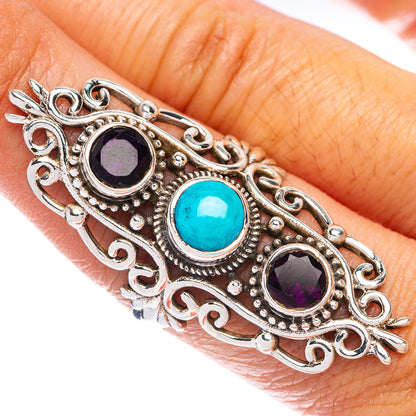 Large Sleeping Beauty Turquoise, Garnet Ring Size 8.5 (925 Sterling Silver) R144672