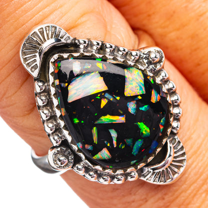 Southwestern Style Mosaic Opal Ring Size 8 Adjustable (.925 Sterling Silver)