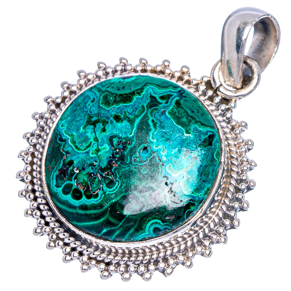 Malachite In Chrysocolla Pendant 1 3/8" (925 Sterling Silver) P40538