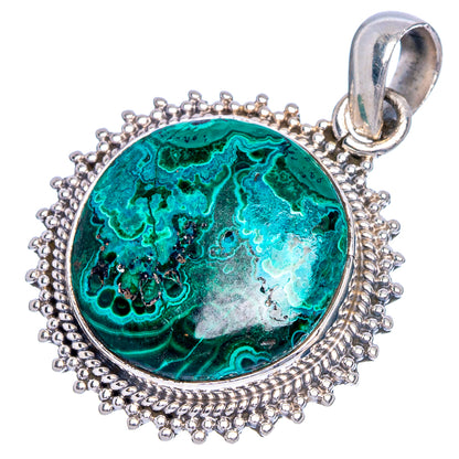 Malachite In Chrysocolla Pendant 1 3/8" (925 Sterling Silver) P40538