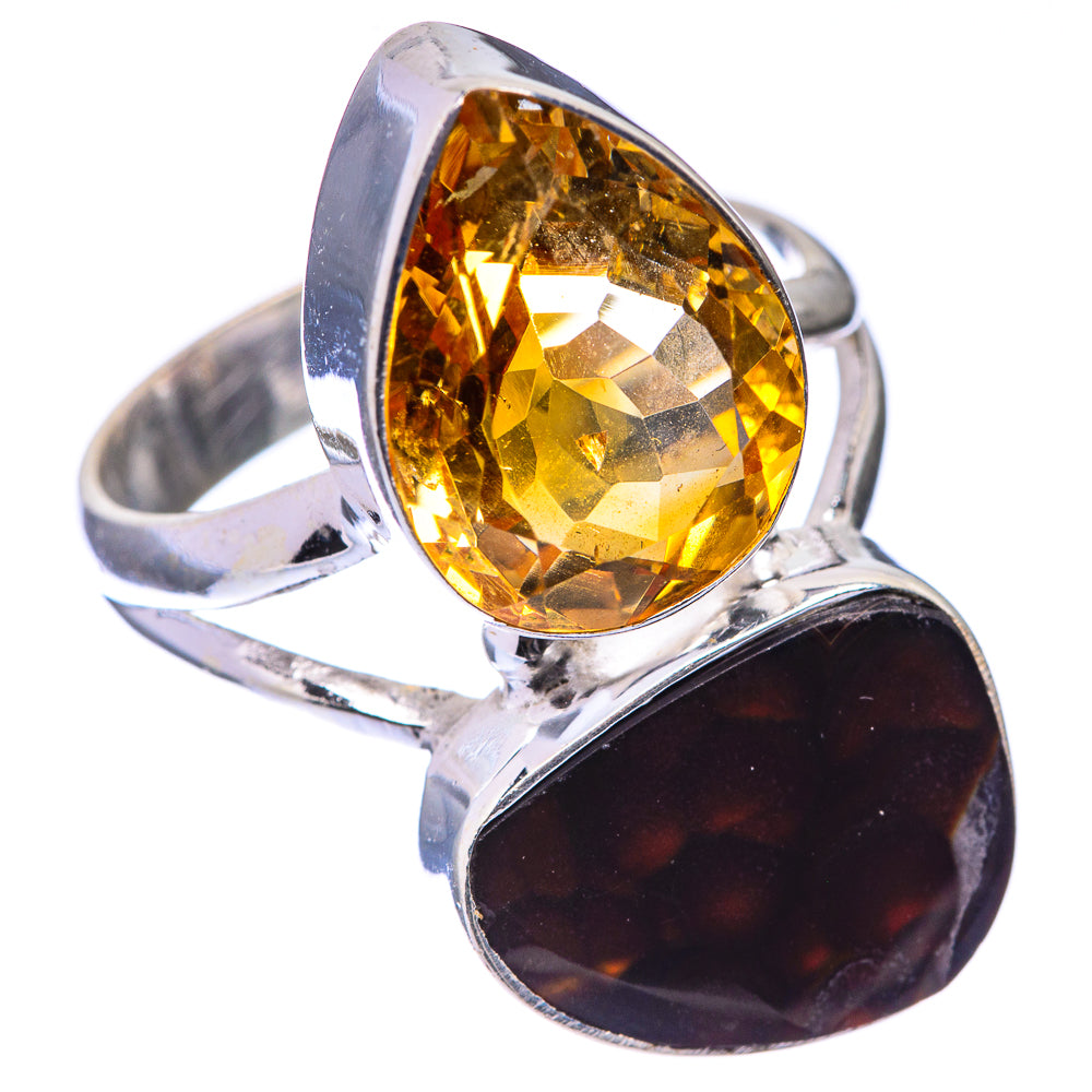 Large Mexican Fire Agate, Citrine Ring Size 9.25 (925 Sterling Silver) R141218