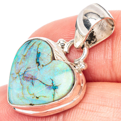 Rare Sterling Opal Heart Pendant 1 1/8" (925 Sterling Silver) P42889