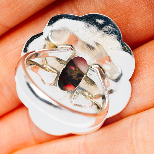 Southwestern Style Red Dahlia Turquoise Ring Size 7.5 (.925 Sterling Silver)