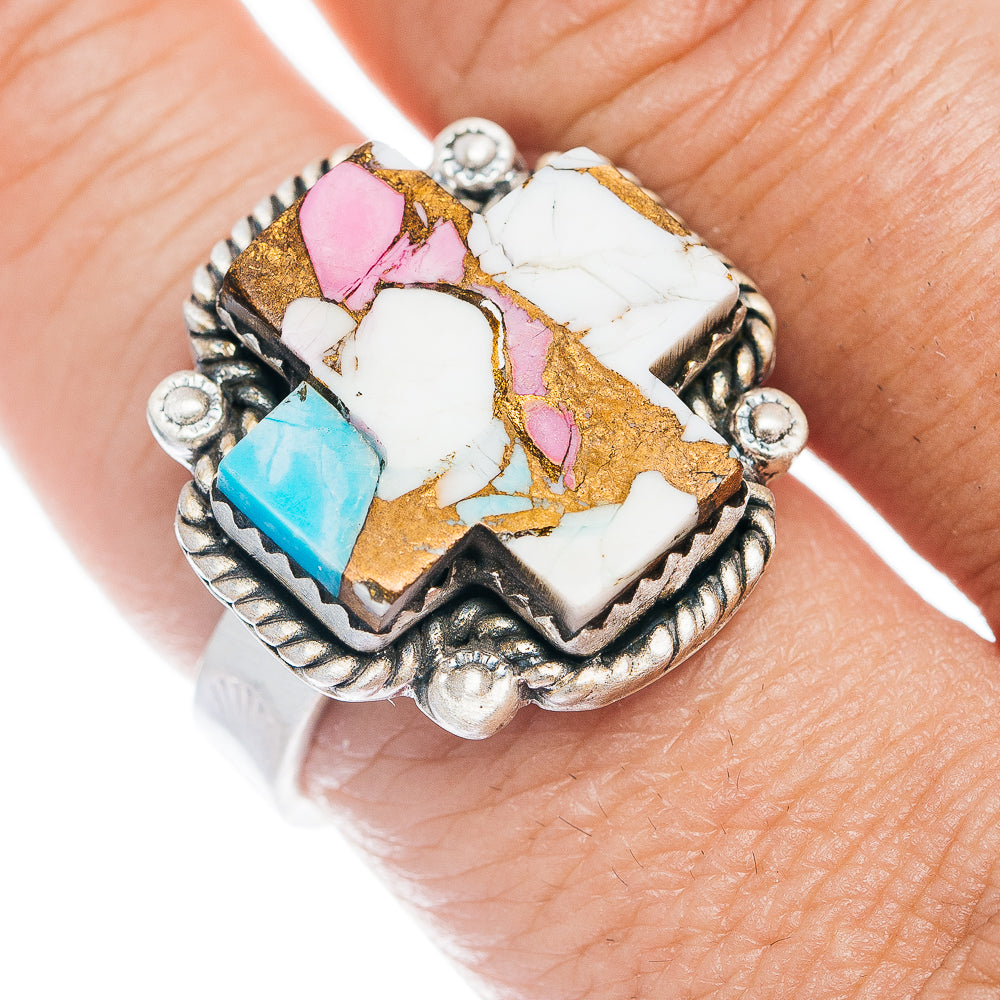 Exclusive Cotton Candy Turquoise Cross Ring Size 9 Adjustable (.925 Sterling Silver)