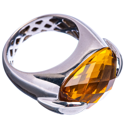 Sterling silver ring with faceted amber quartz bezel and cutout top design