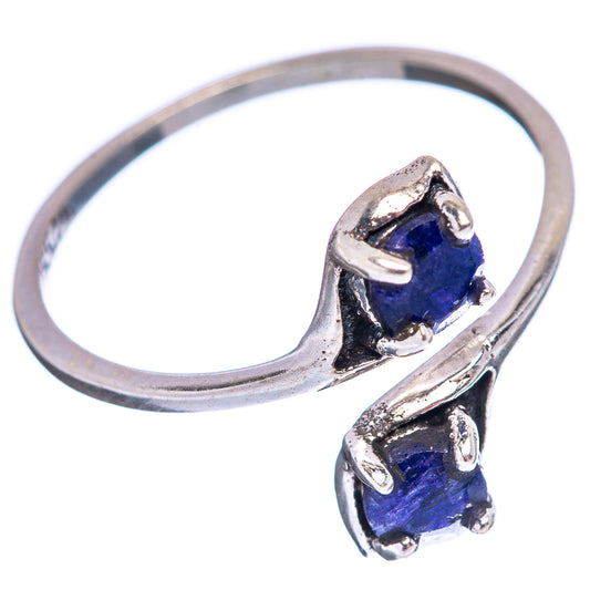 Sterling silver ring with two blue square stones and openwork split band