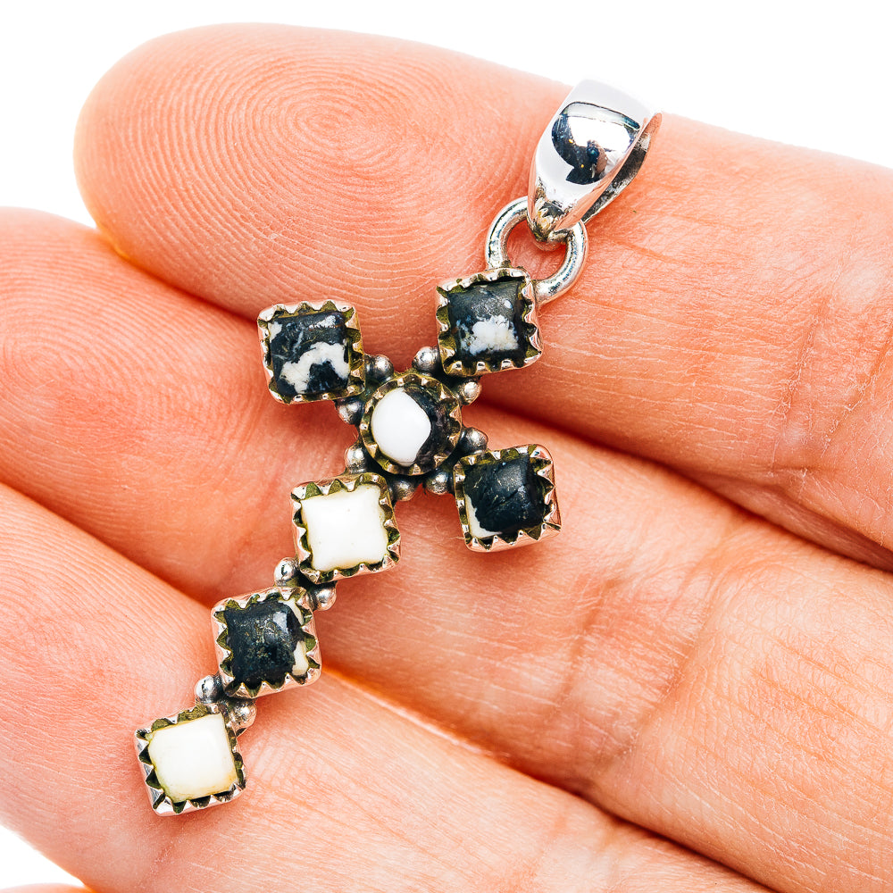Southwestern Style White Buffalo Turquoise Cross Pendant 1 3/4" (.925 Sterling Silver)