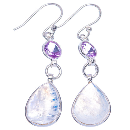 Rainbow Moonstone, Amethyst Earrings 1 3/4" (.925 Sterling Silver)